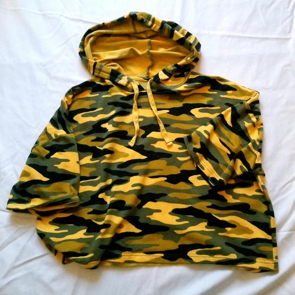 Camo crop top hoodie.